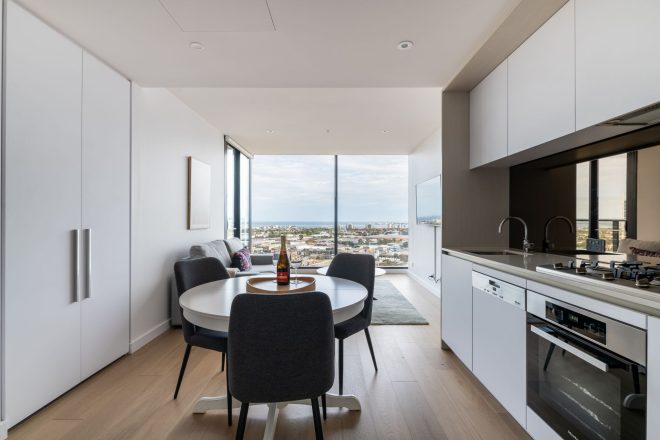 dining table and full kitchen