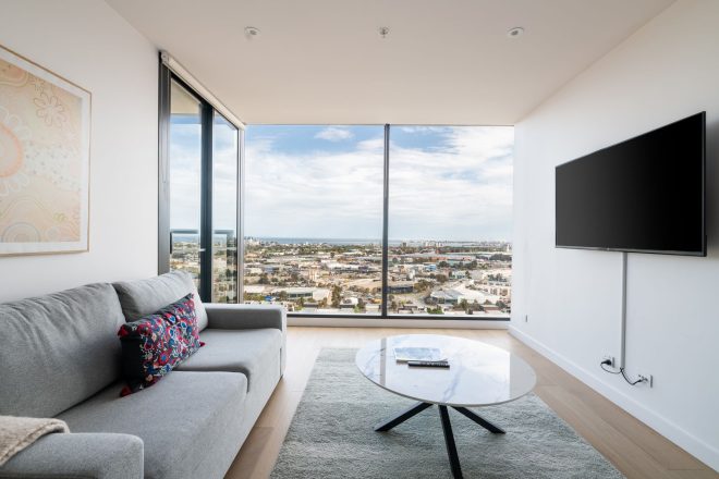 living area with view over melbourne