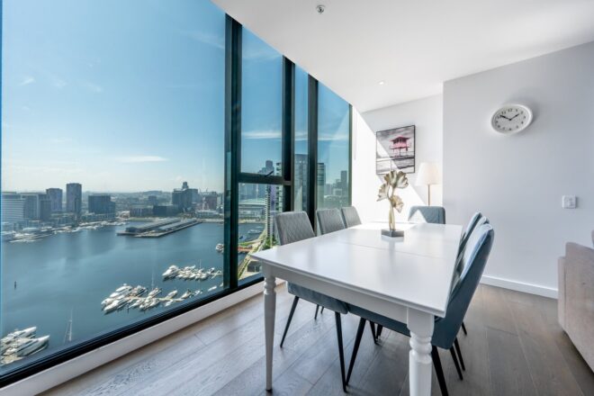 dining table with victoria harbour views